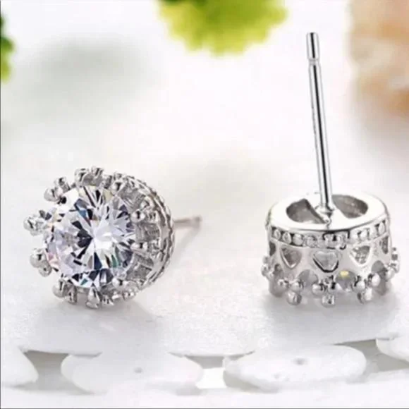 STUD 925 STERLING SILVER DIAMOND EARRINGS, NICE EARRINGS, CUTE EARRINGS - Picture 5 of 5
